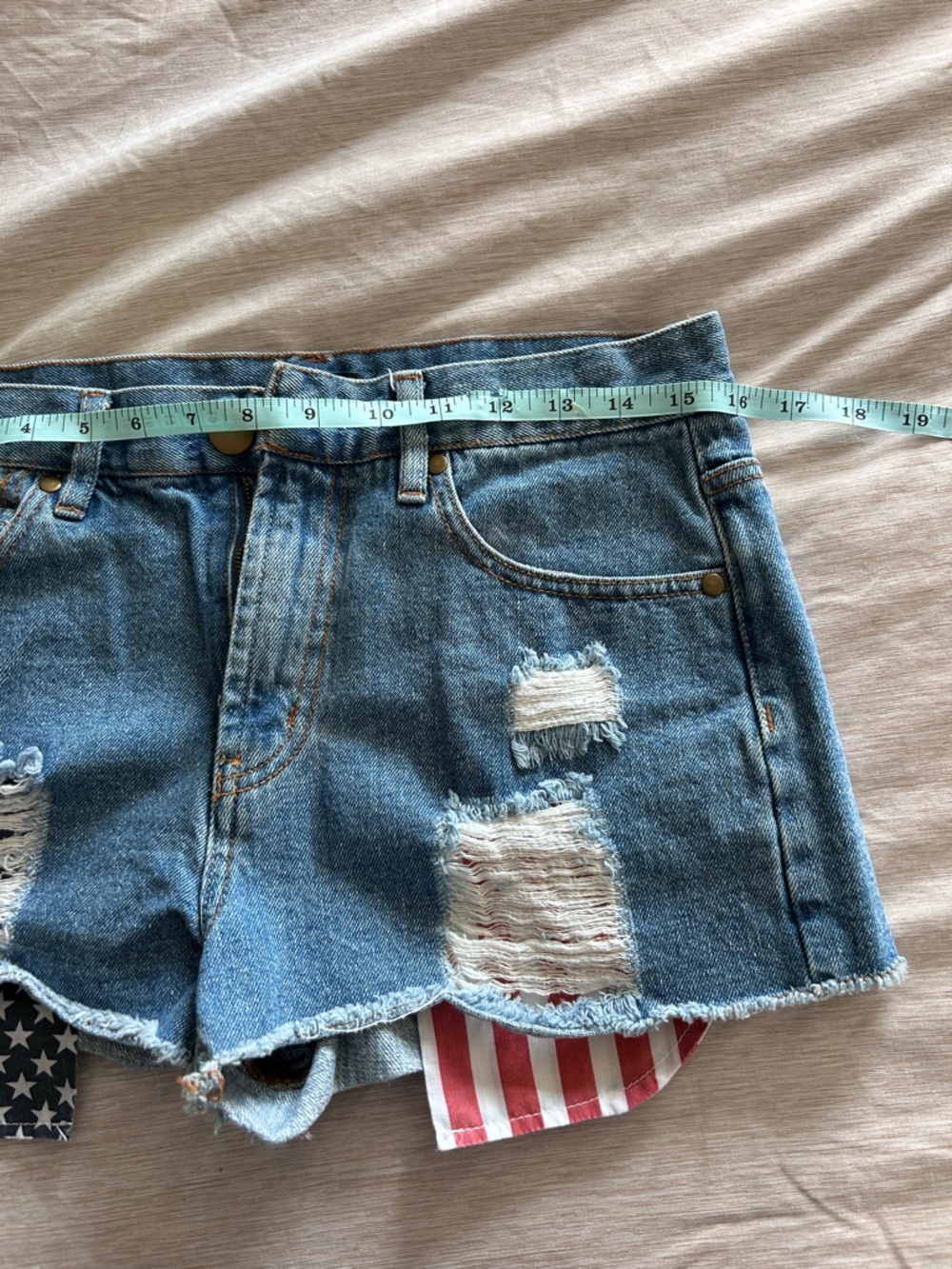 Forever 21 Blue Distressed Americana 4th of July Denim Short Shorts - Picture 4 of 6